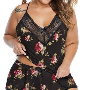 XAKALAKA Women Plus Size Pajamas Cami Shorts Set